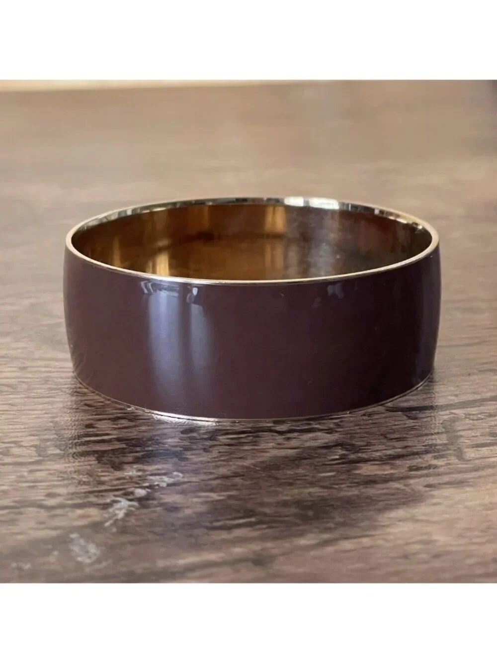 J Crew Womens Enamel Bangle Bracelet Brown Gold Tone Wide Preppy Minimalist
